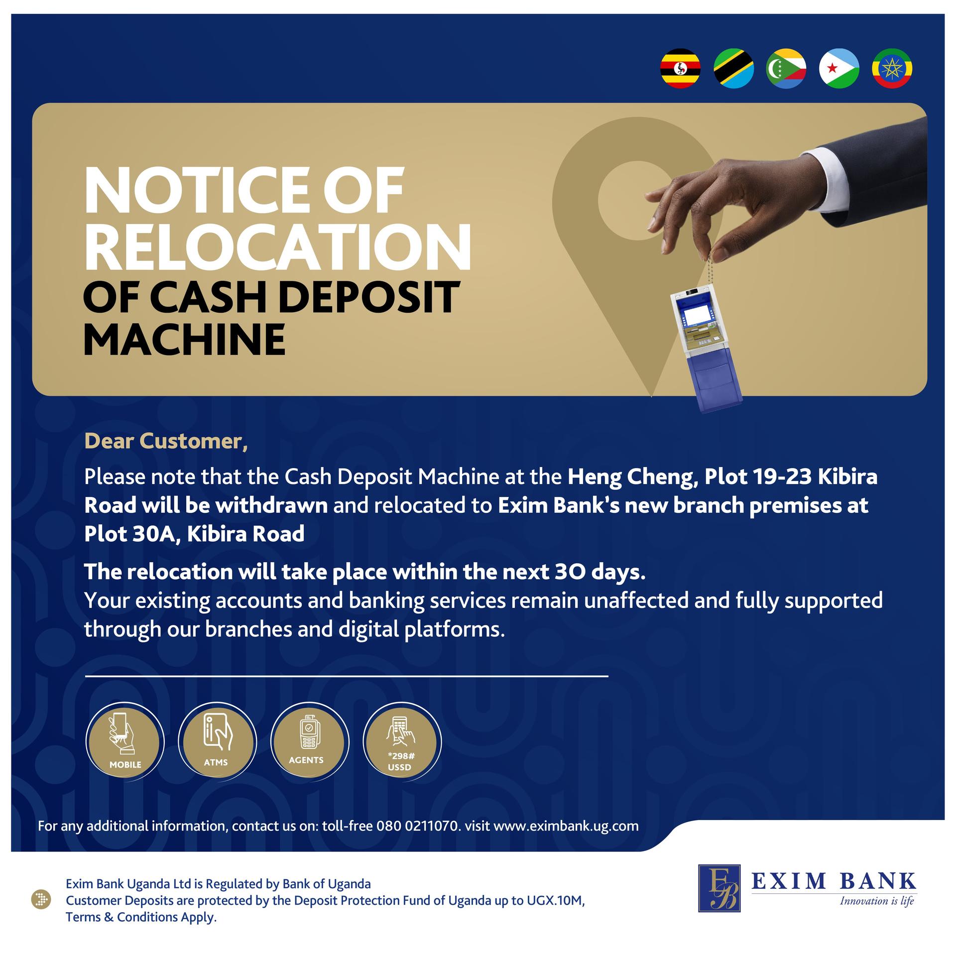 Relocation of Cash Deposit Machine