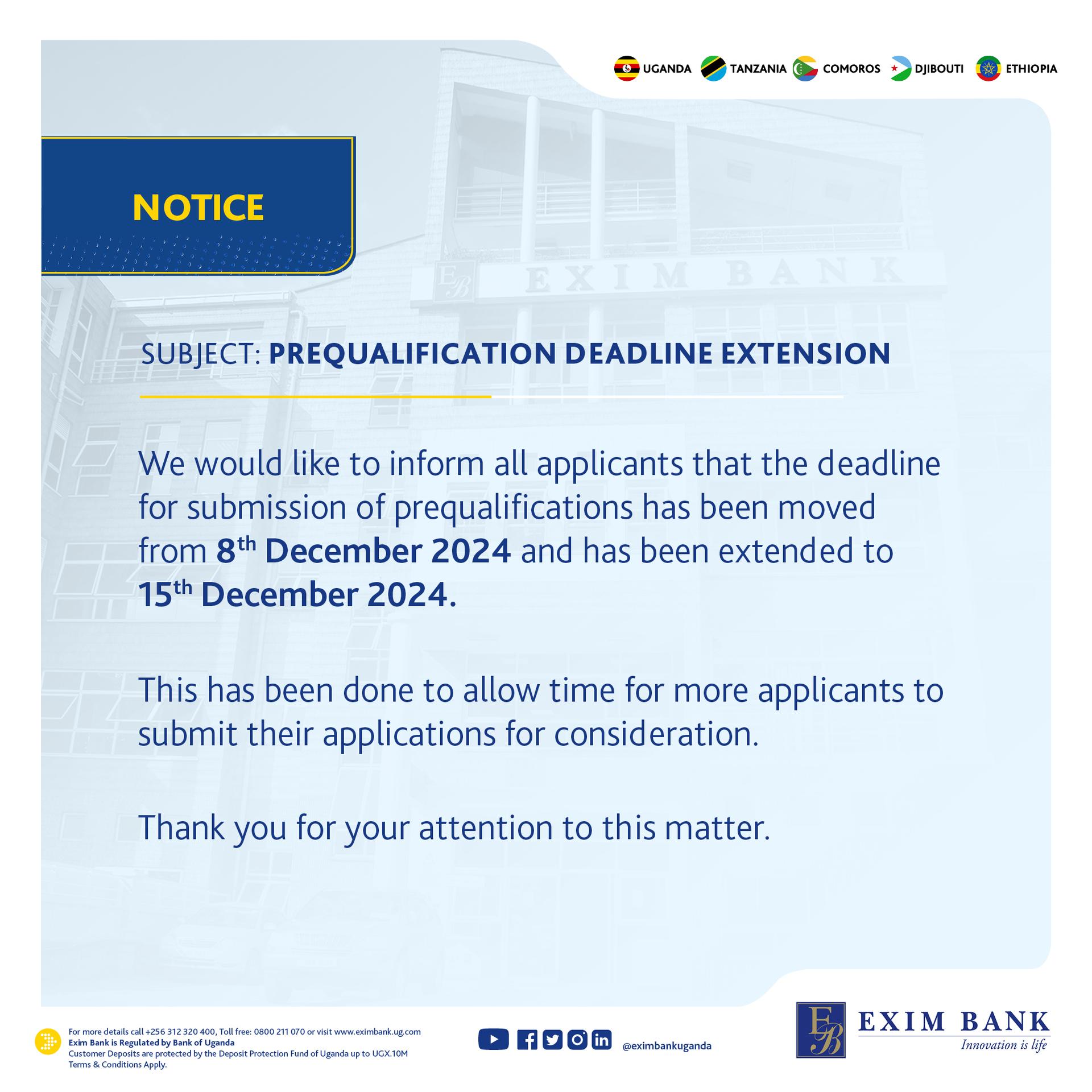 Prequalification Extension Notice